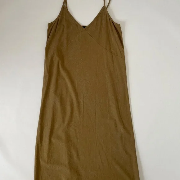 Jenni Kayne Riviera Slip Tank Dress, 100% Raw Silk Green / Brown, Boho Size XS - Picture 5 of 11